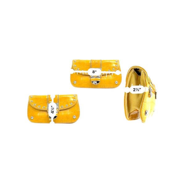 Kathy Van Zeeland Yellow Croc-Embossed  Crossbody w/ Heart Charm & Silver Studs - Picture 8 of 11